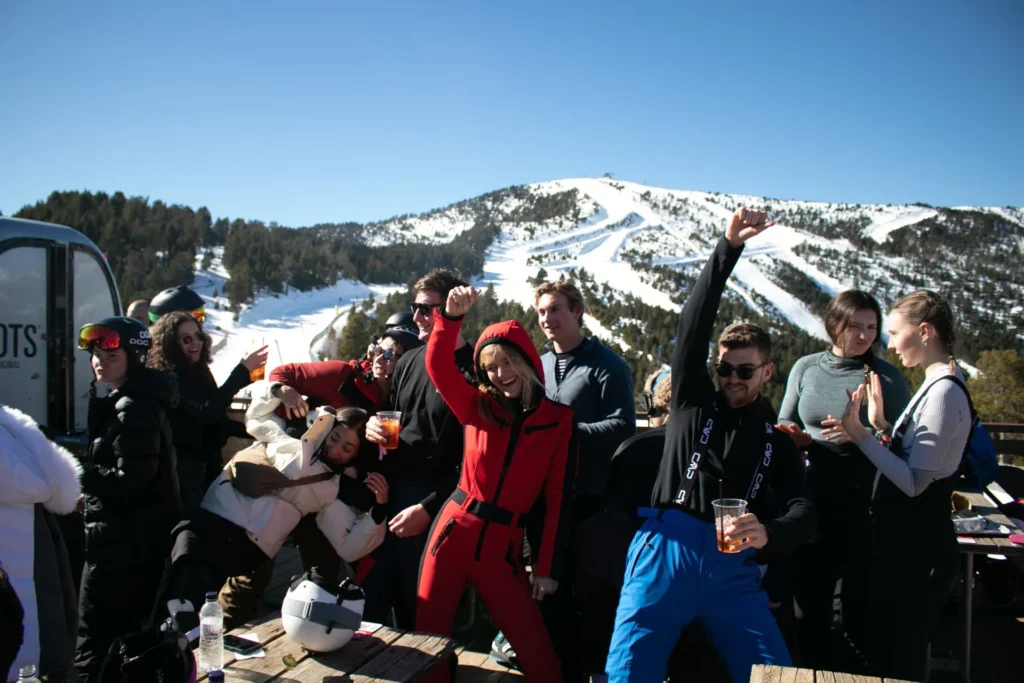 Après-ski crowd on the sunny terrace at Pal Arinsal, Andorra Ski & Wine Weekender