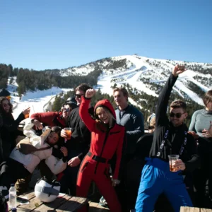 Après-ski crowd on the sunny terrace at Pal Arinsal, Andorra Ski & Wine Weekender