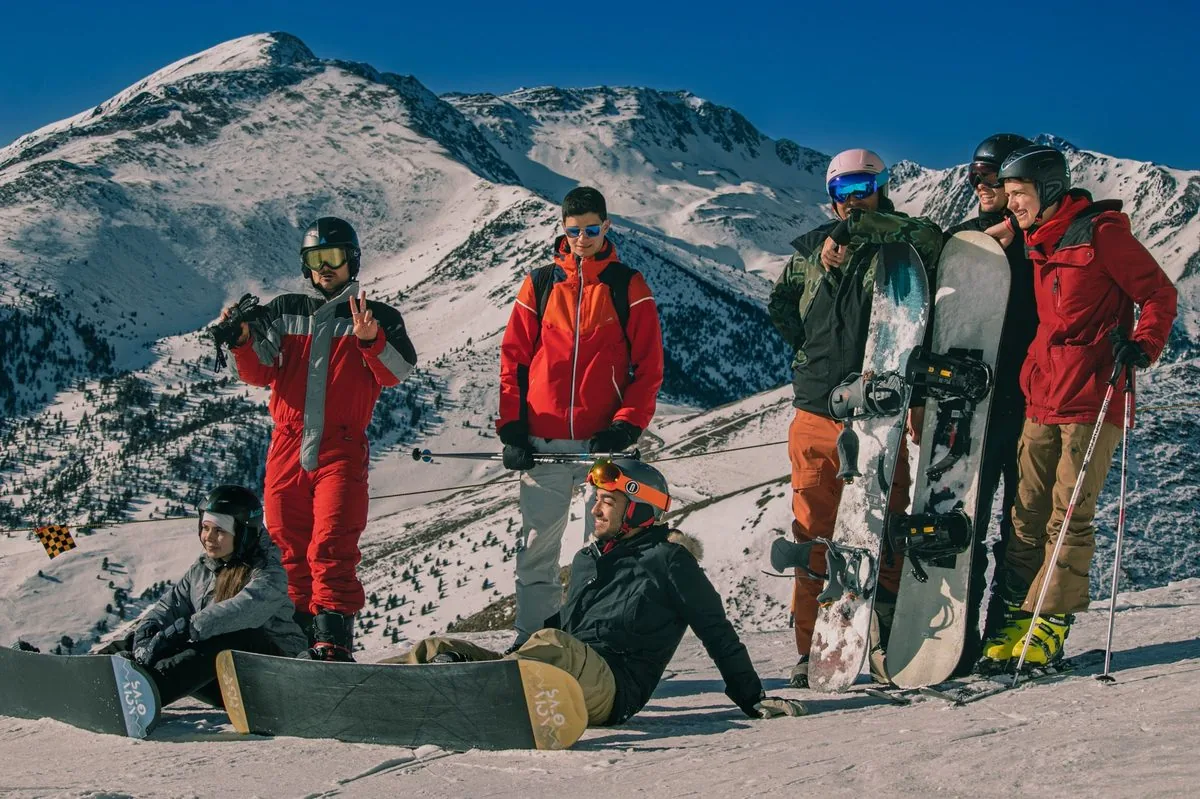 Skiers above Pal Arinsal, Andorra